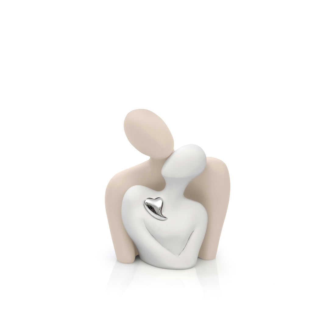 BONGELLI PREZIOSI Figura Statua Innamorati Cuore 21cm Bianco Nocciola Marmorino