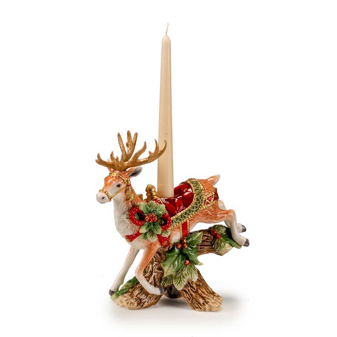 FITZ & FLOYD - Figura Decorazione Renna Portacandele 30x20cm Porcellana Natale