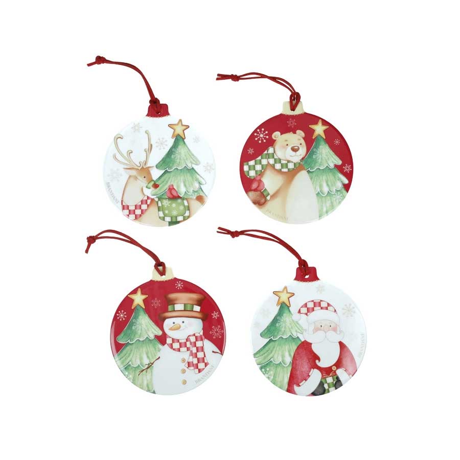 BRANDANI Racconti Decorazione Sottopentola Natalizio Set 4 Pezzi 11x10cm Ceramica Sughero