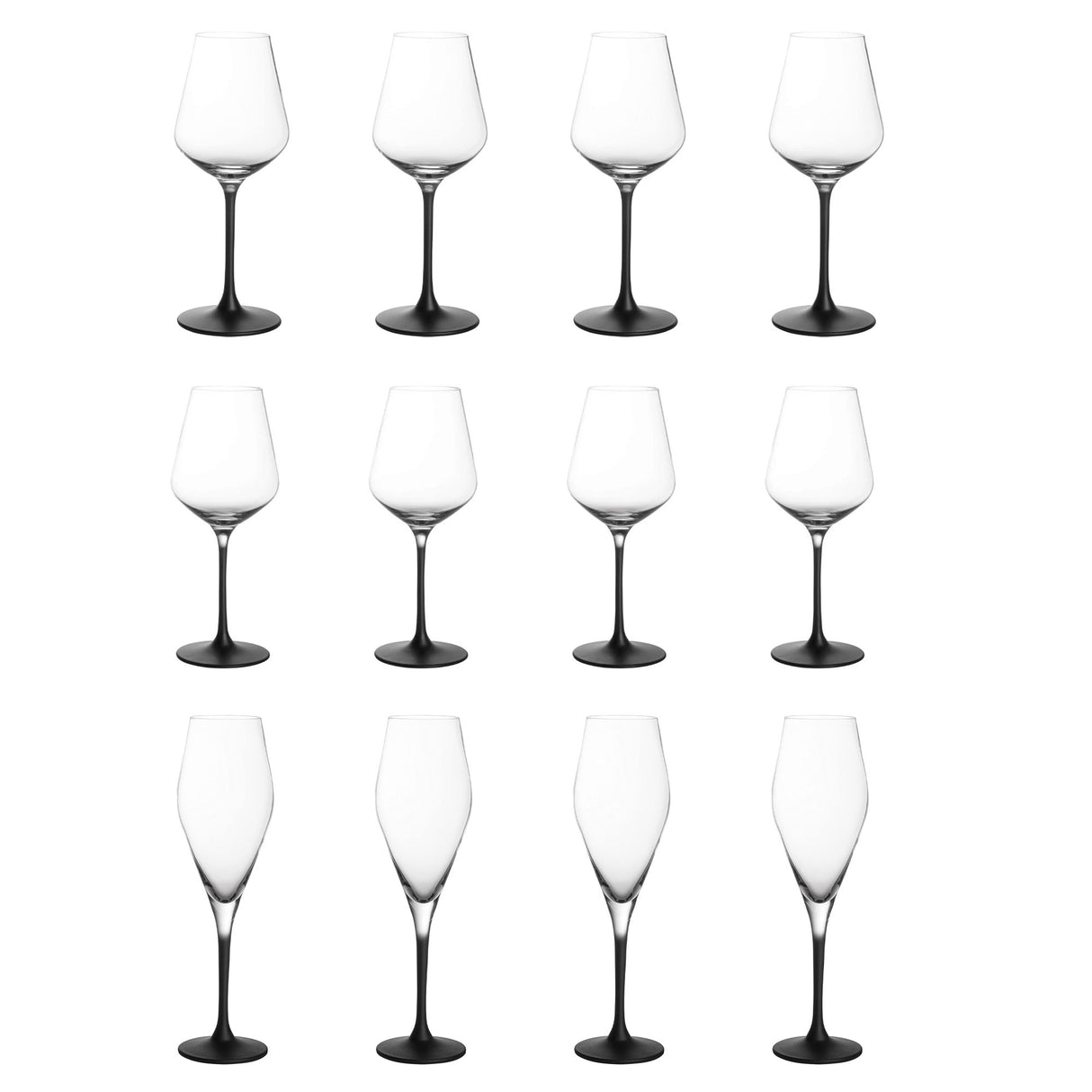 VILLEROY & BOCH Manufacture Rock Set 12 Pieces Crystal Glasses with Stem and Black Bottom
