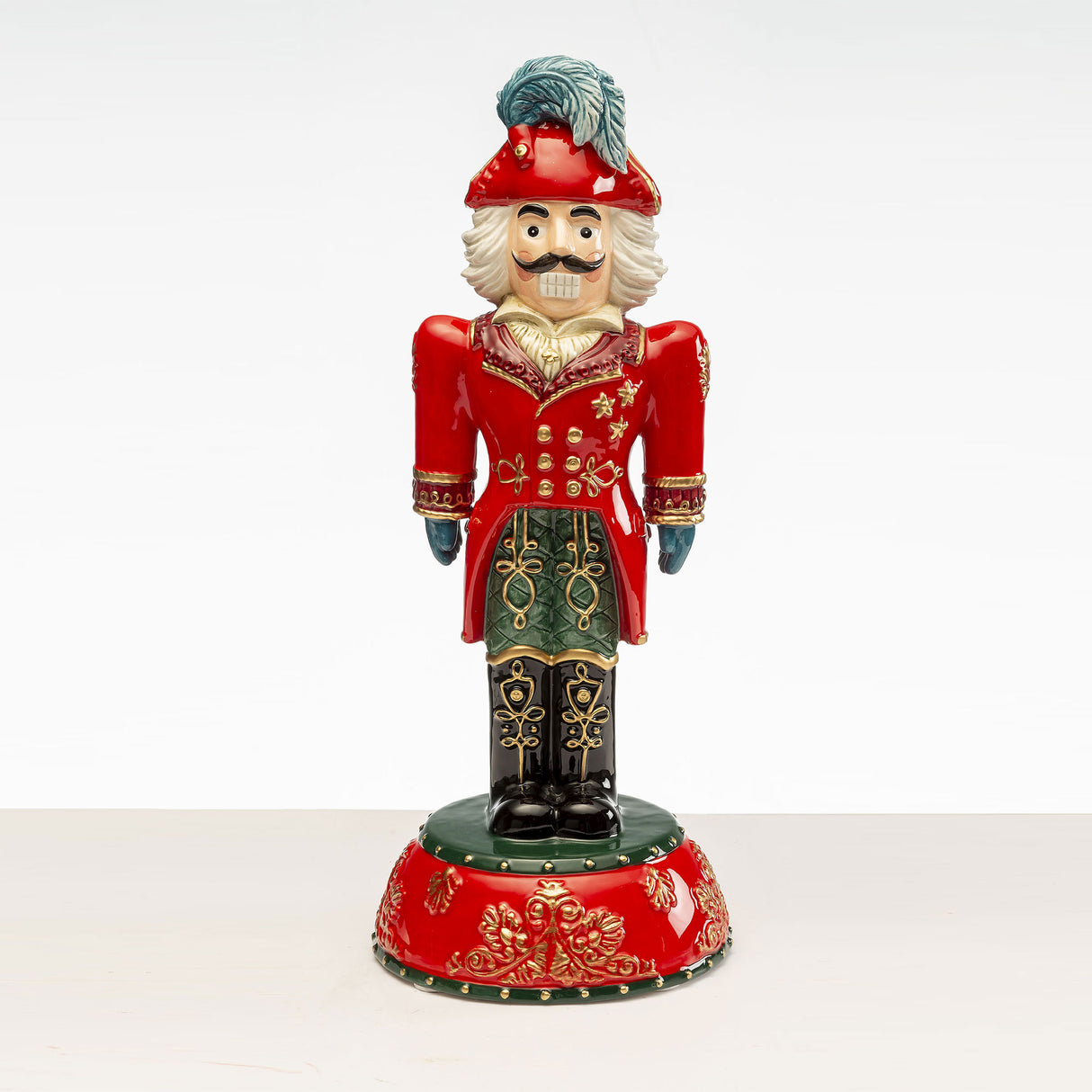 FITZ & FLOYD Soldatino Schiaccianoci di Natale 40cm Rosso Porcellana Decorazione Natalizia