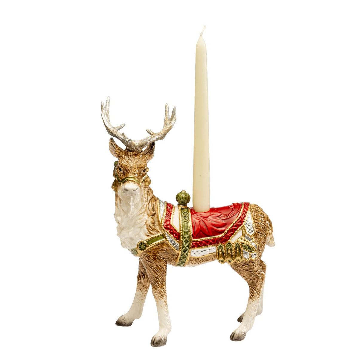 FITZ & FLOYD Figura Decorazione Natalizia Renna in Piedi Portacandela 31cm Porcellana