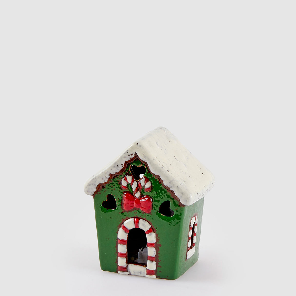 EDG Enzo De Gasperi Decorazione Natalizia Casetta con Led 12x10cm Verde Ceramica