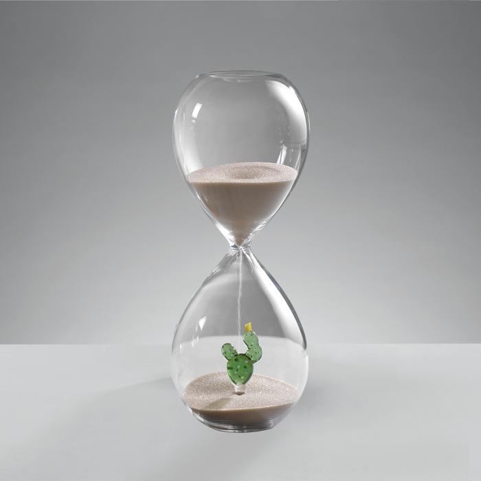 MASCAGNI CASA Glass Hourglass with Green Cactus 20cm