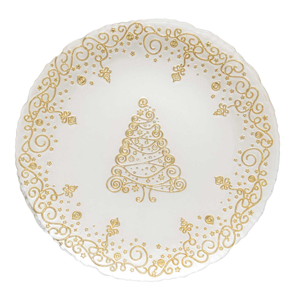EASY LIFE Piatto Natalizio Bianco con Decoro Oro 33cm Vetro