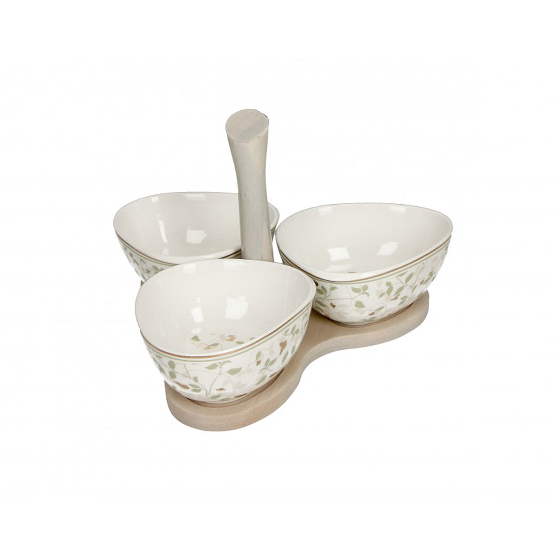 BRANDANI - Antipastiera Ali Dorate Set 3 pz porcellana