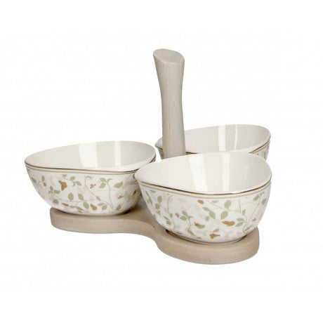 BRANDANI - Antipastiera Ali Dorate Set 3 pz porcellana