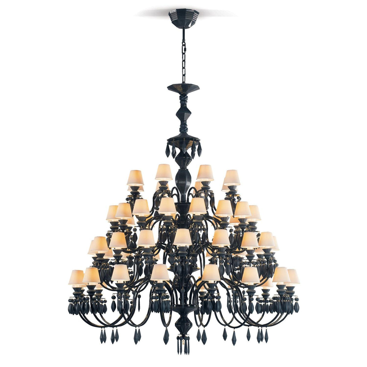 LLADRO' Chandelier Belle De Nuit 56 Luci Nero Assoluto 175x110cm Porcellana