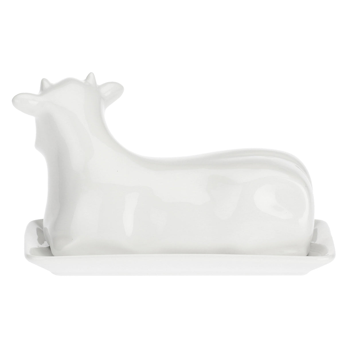 LA PORCELLANA BIANCA Mucchine Butter Dish Cow 11x19cm White Porcelain