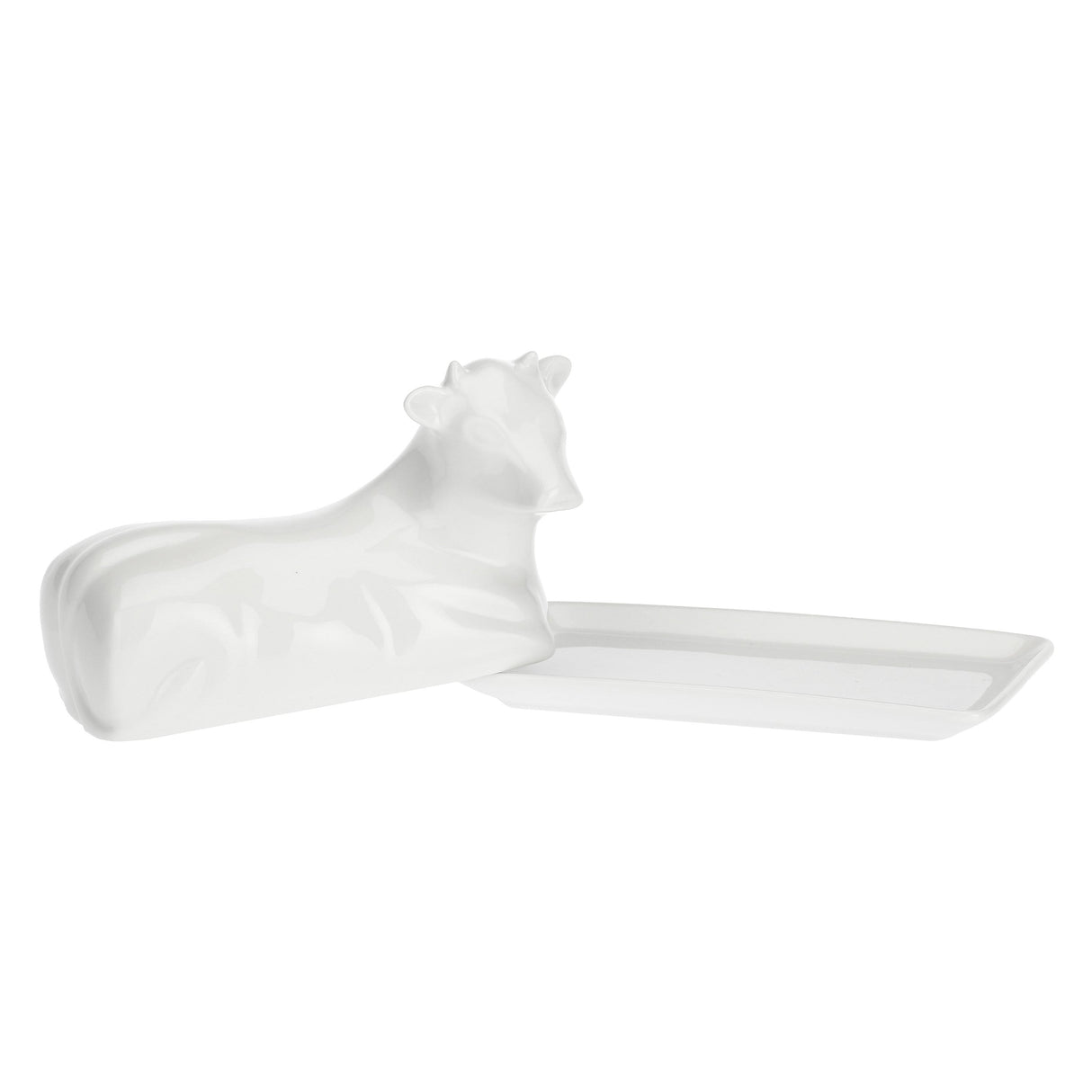 LA PORCELLANA BIANCA Mucchine Butter Dish Cow 11x19cm White Porcelain