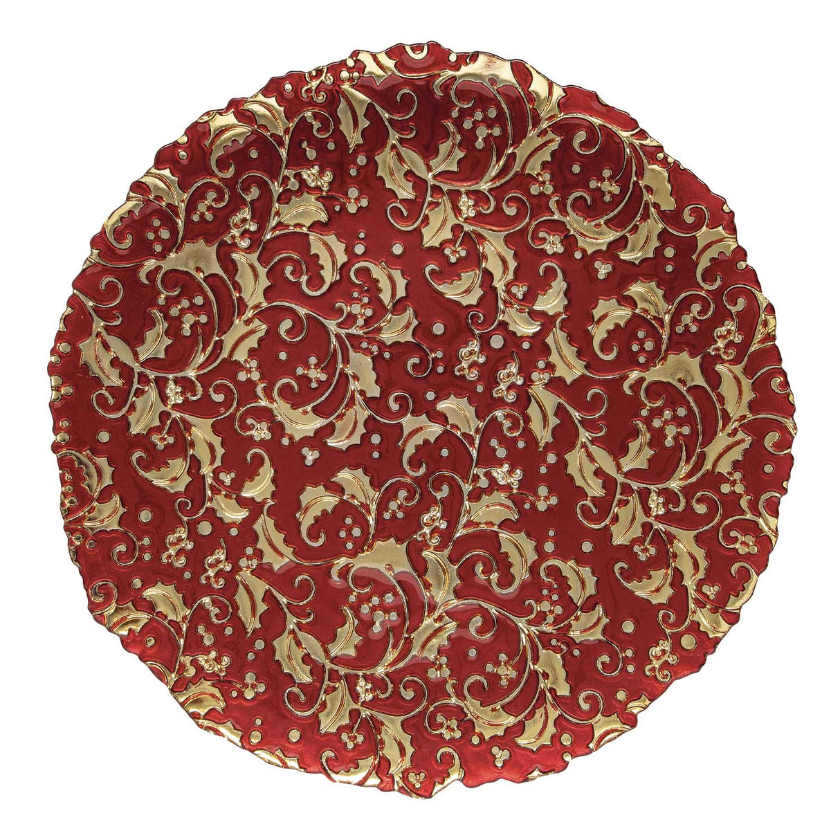 EASY LIFE Piatto Natalizio Rosso con Decoro Oro 33cm Vetro