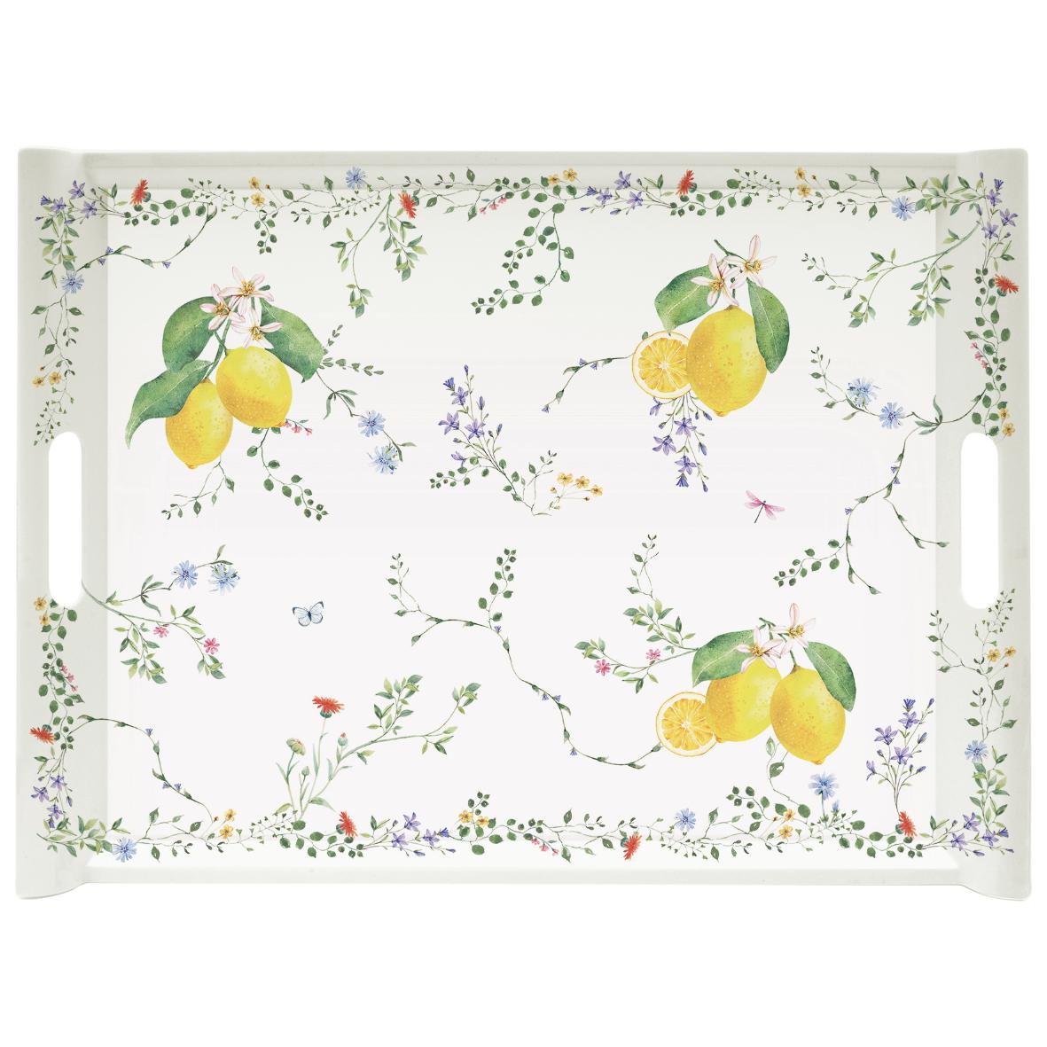 EASY LIFE Fleurs et Citrons Vassoio con Manici 52x37cm Melamina