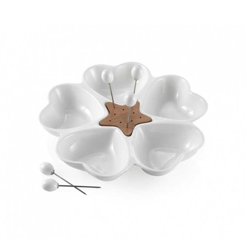 BRANDANI Antipastiera Millecuori con 5 Forchettine 28cm in Porcellana