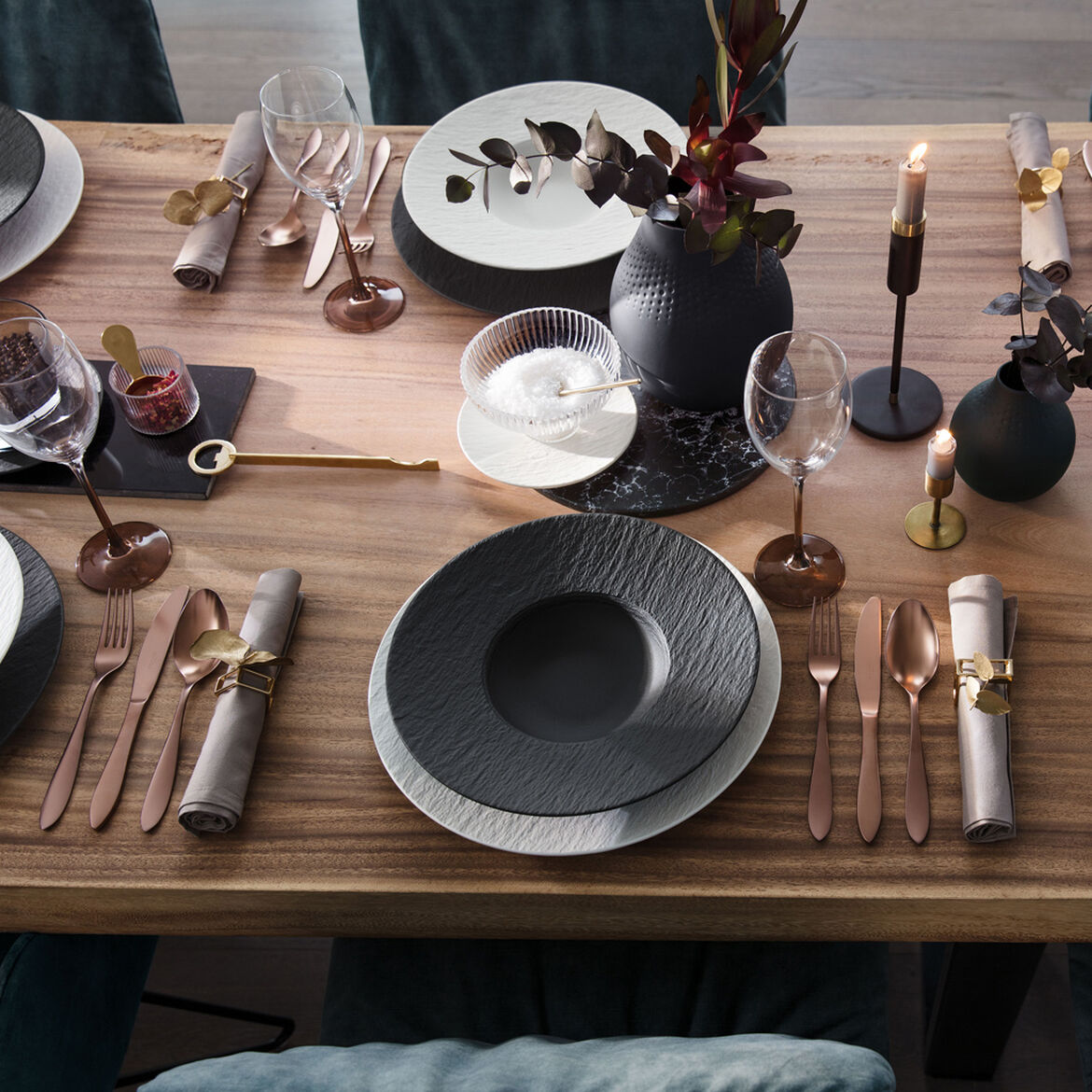 VILLEROY & BOCH Manufacture Rock Set 6 Pieces Black Pasta Plate 28cm 1042392790