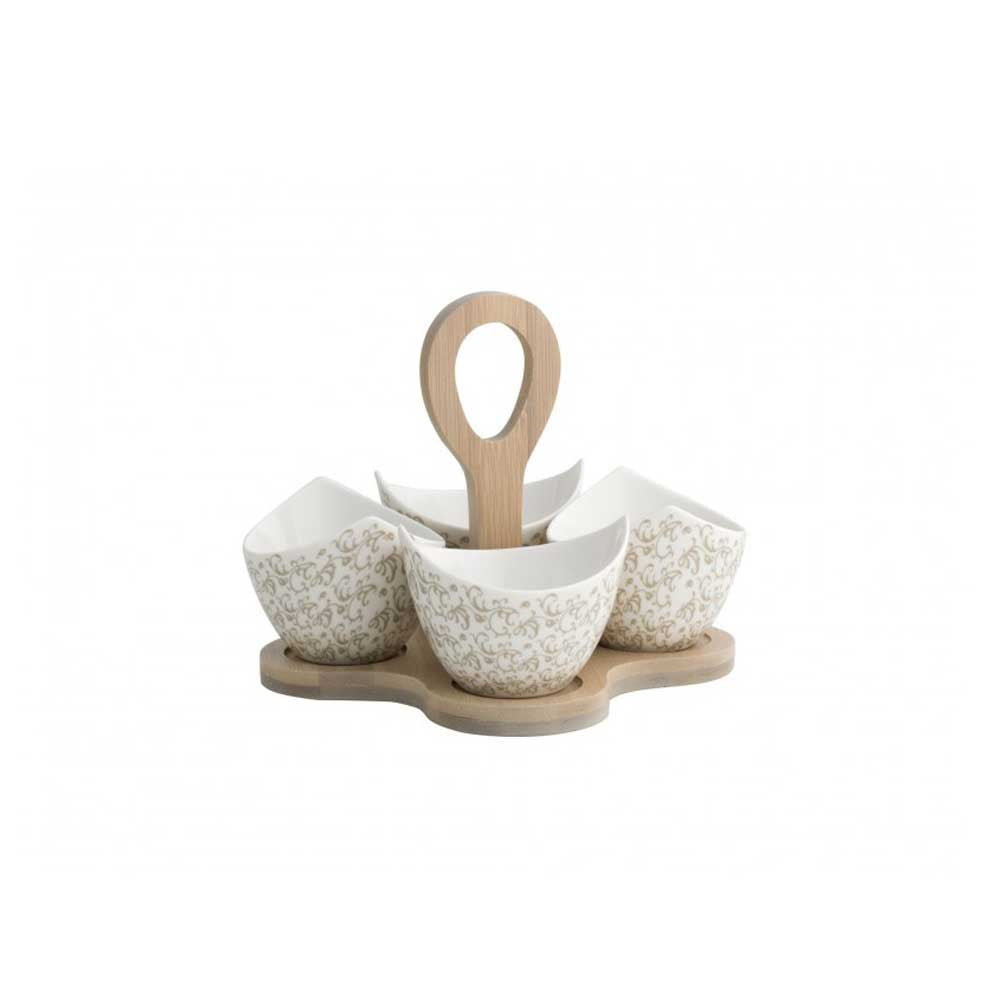 BRANDANI Antipastiera 4 Pezzi Riccioli di Fata Porcellana Bamboo 17x17x14cm