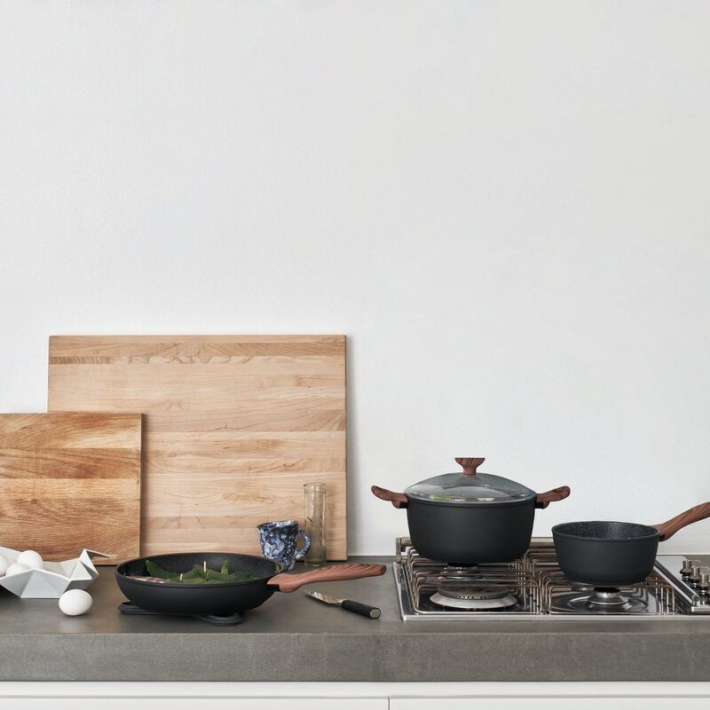 SAMBONET - High Casserole 2 Handles with Lid Rock & Rose Black 24cm Aluminum