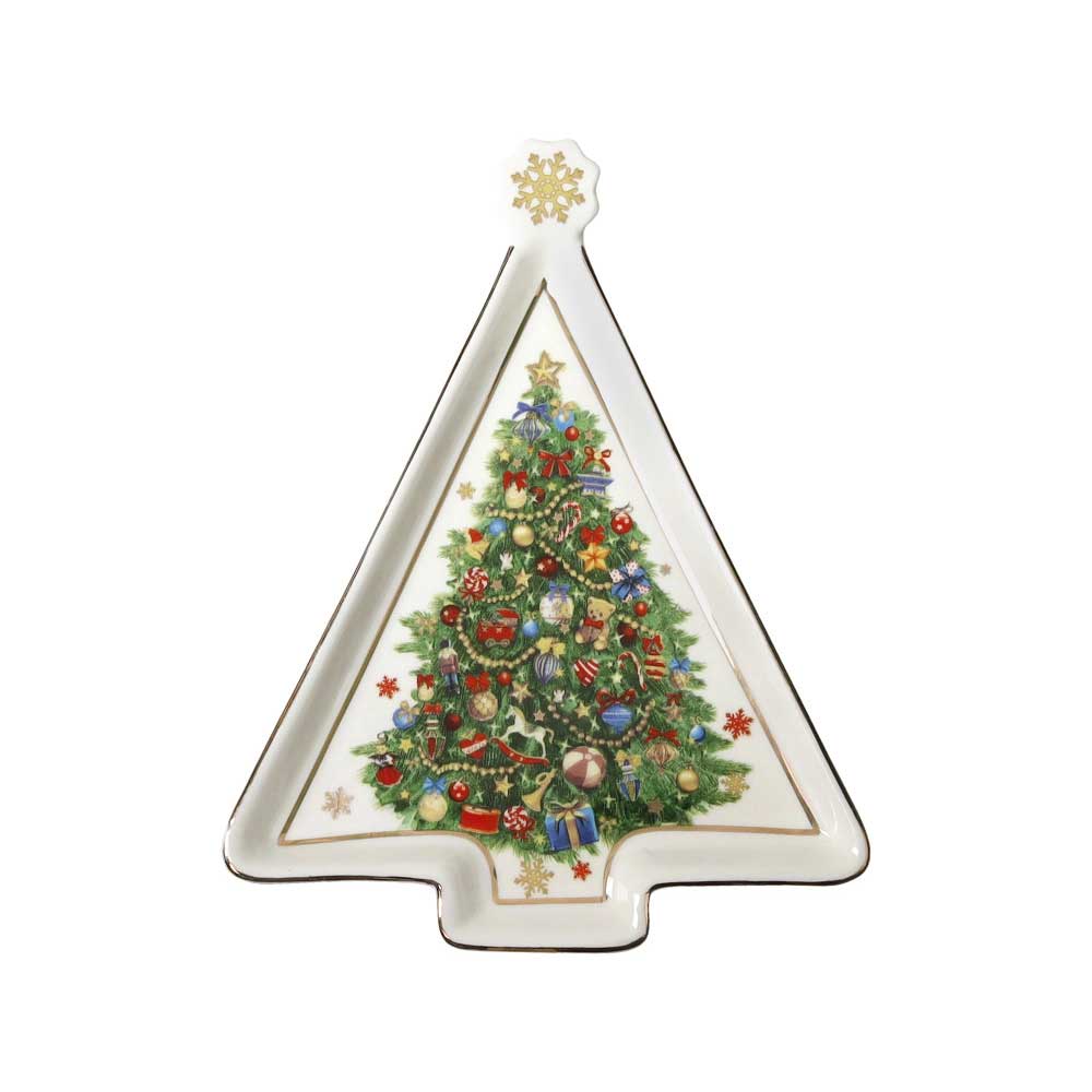 Vassoietto Albero Brandani in New Bone China con stella dorata 16x21,5 cm