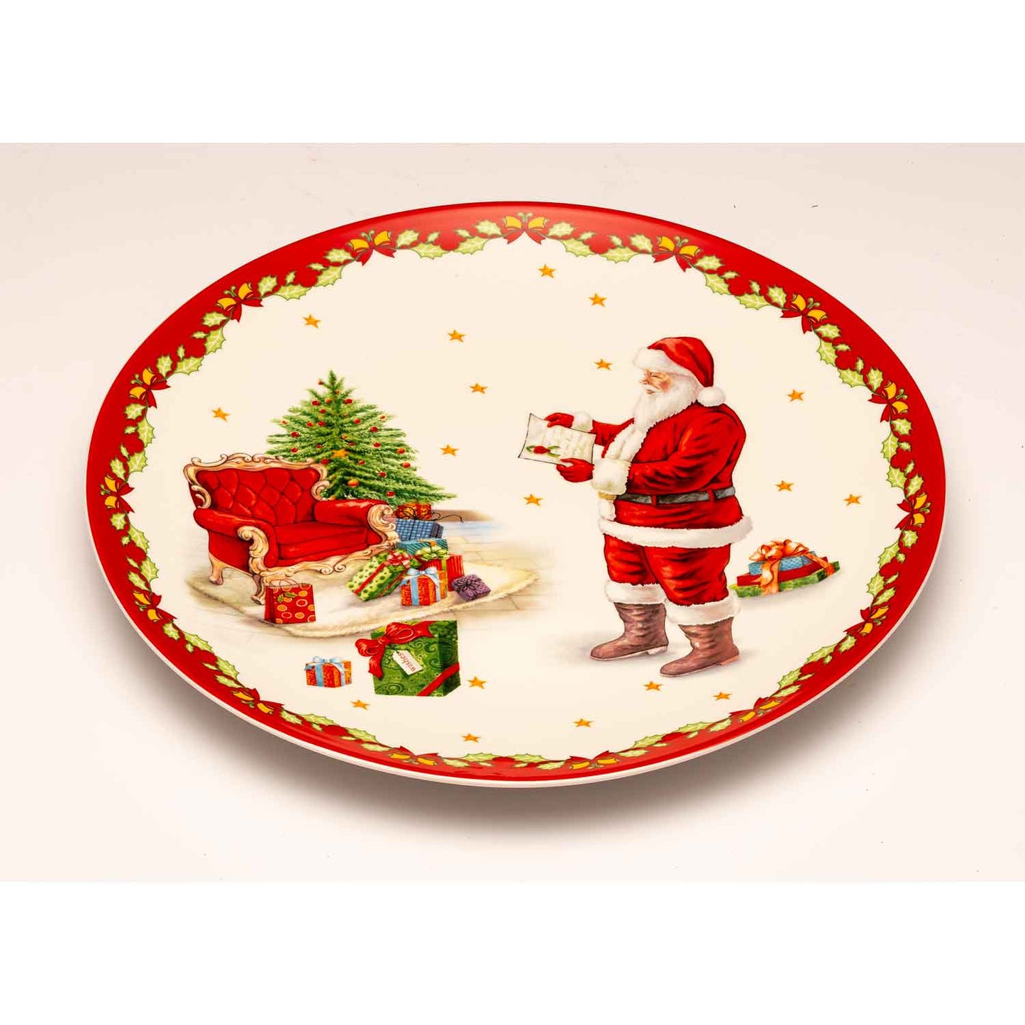 LAMART - Piatto Torta Babbo Natale Vassoio Tavola Natalizia 36cm Porcellana