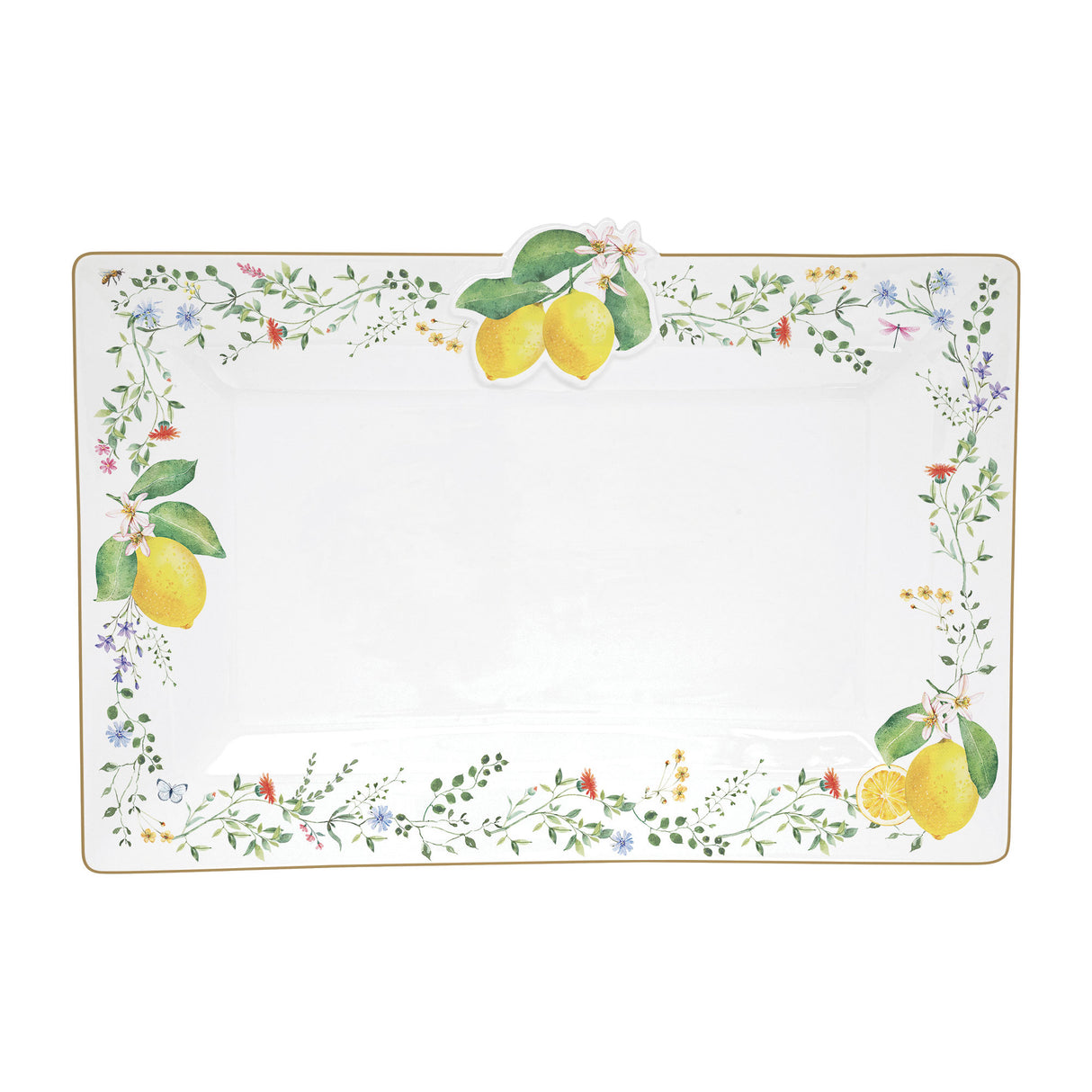 EASY LIFE Fleurs et Citrons Vassoio Rettangolare Limoni 36x24cm Porcellana