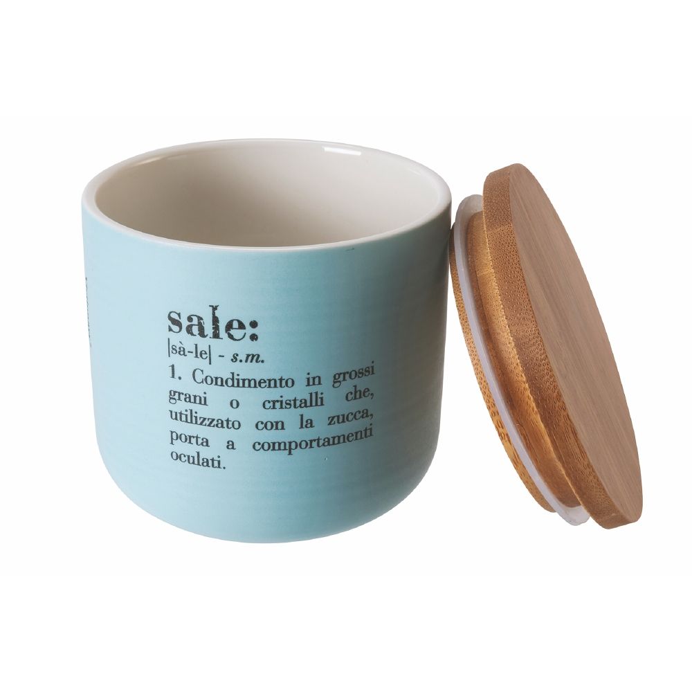 VILLA D'ESTE HOME TIVOLI Victionary Barattolo Sale Porcellana 500ml Azzurro Gres Bamboo