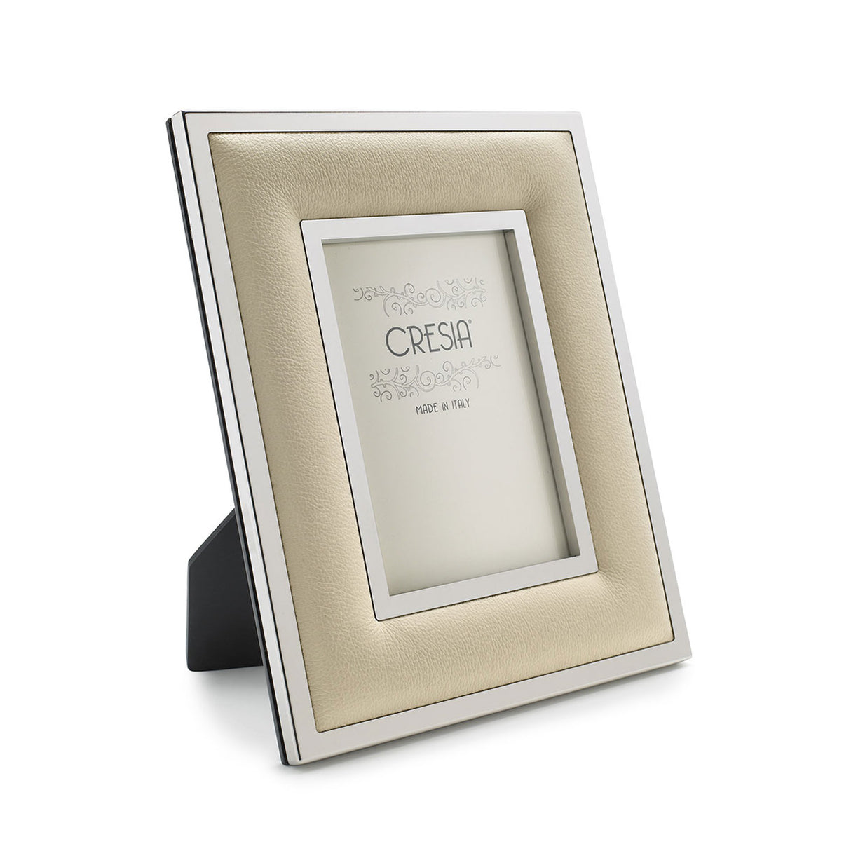 CRESIA Photo Frame in Steel and Genuine Leather 18x24cm Cream