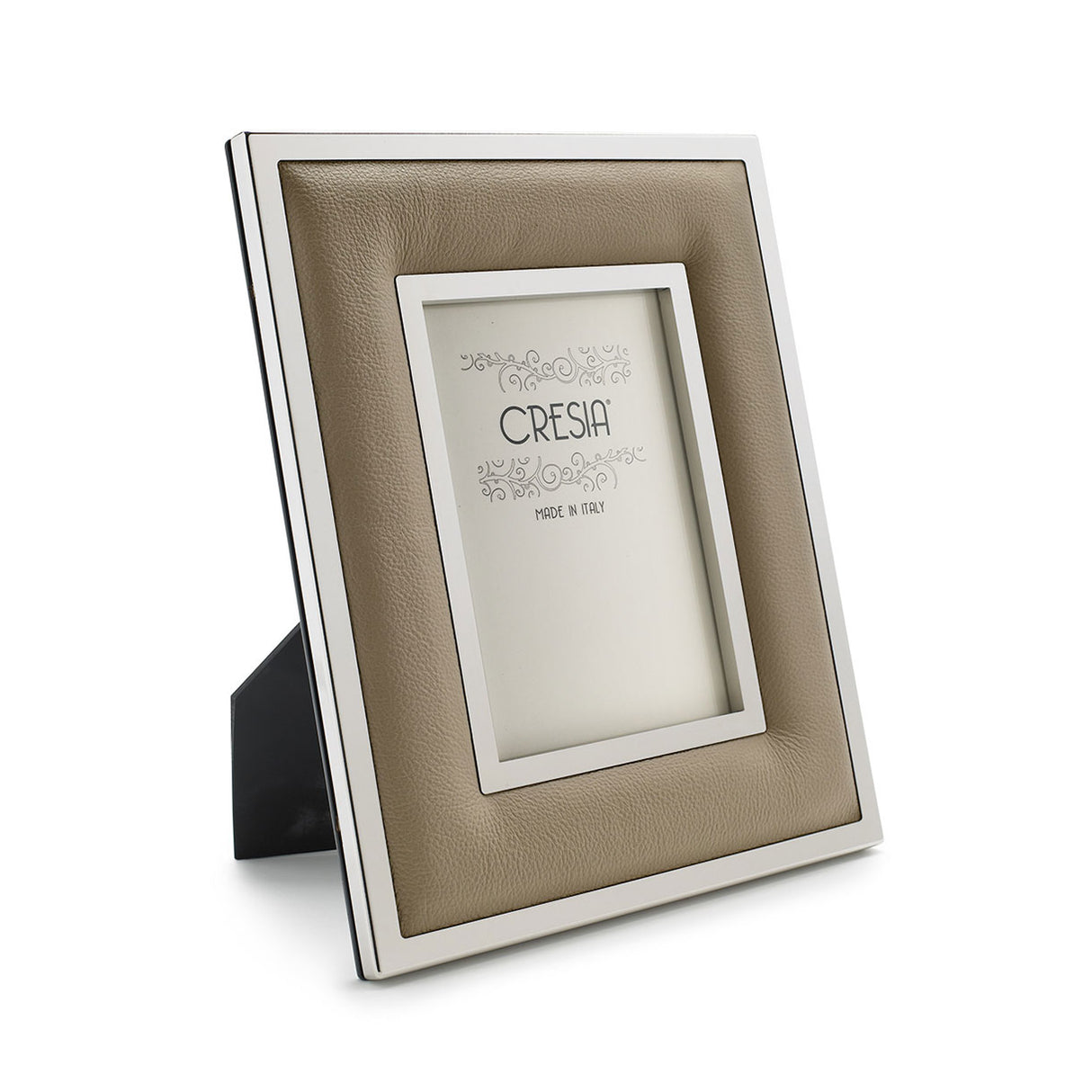 CRESIA Portafoto Cornice in Acciaio e Vera Pelle 13x18cm Beige
