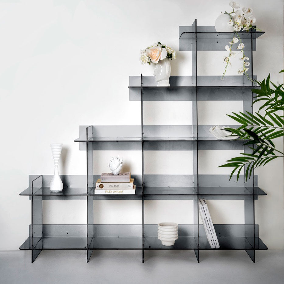 iPLEX Atmosfera 3 Plexiglass Bookcase 180x180cm Smoked Gray Made in Italy