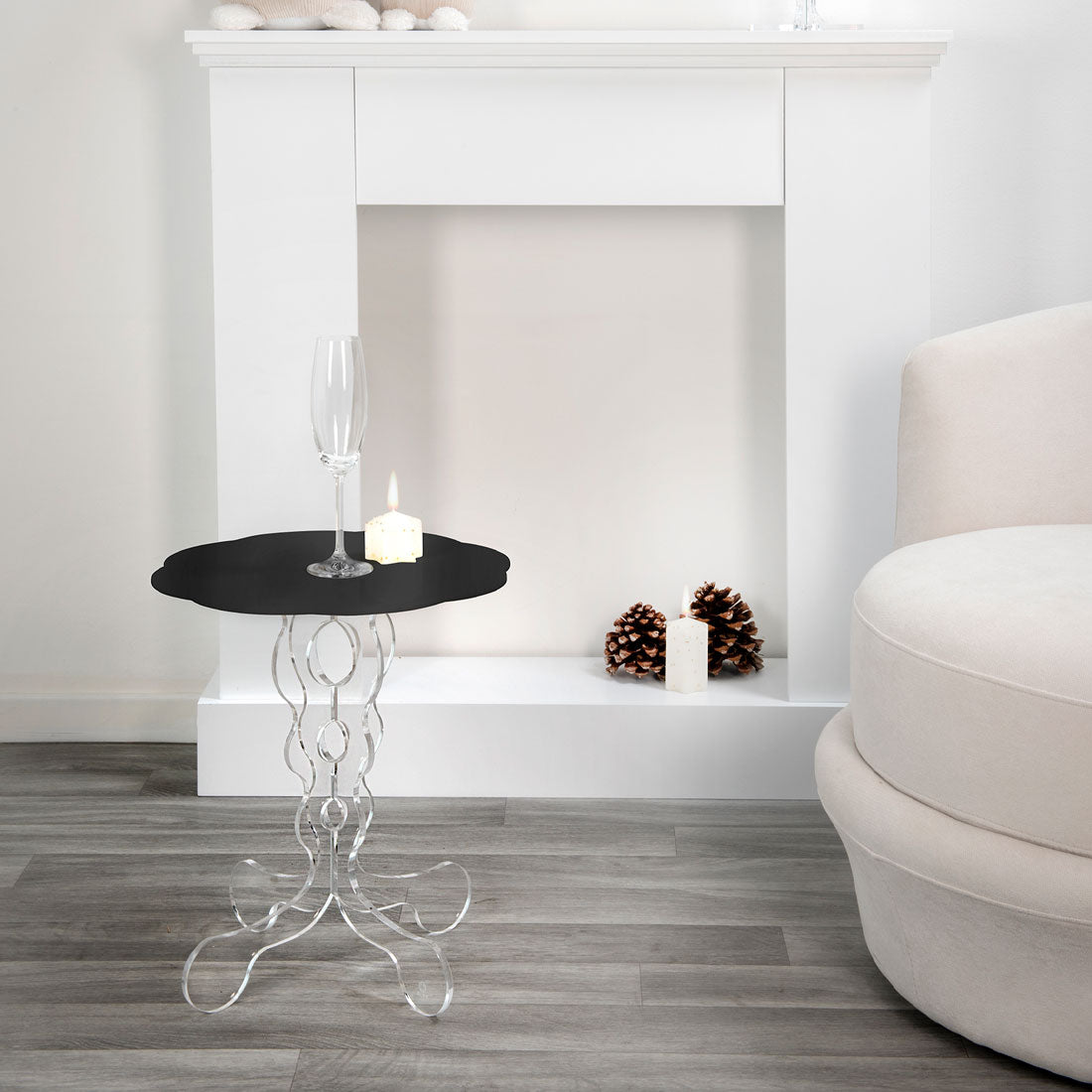 iPLEX Arabesco Tavolino da Caffè in PMMA 36x43cm Trasparente Piano Nero Made in Italy