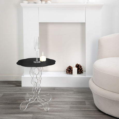 iPLEX Arabesco Tavolino da Caffè in PMMA 36x43cm Trasparente Piano Nero Made in Italy