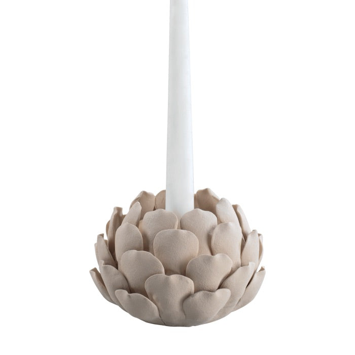 MASCAGNI CASA Portacandela Fiore di Loto Ninfea in Ceramica 13,5x9,5cm Sabbia