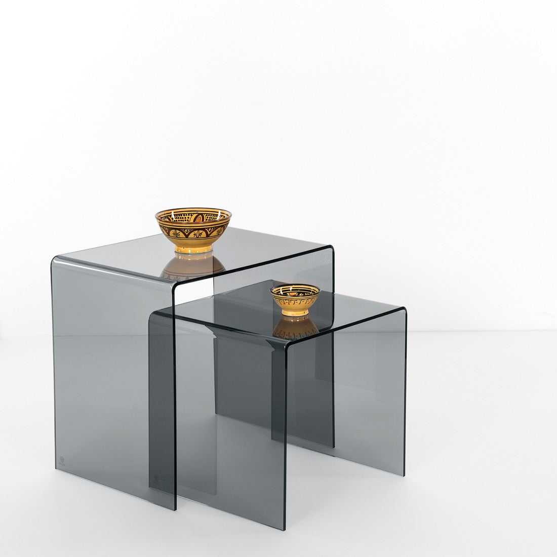 iPLEX 80's Set of 2 Coffee Tables in Gray Smoked Plexiglass for Study Office Made in Italy