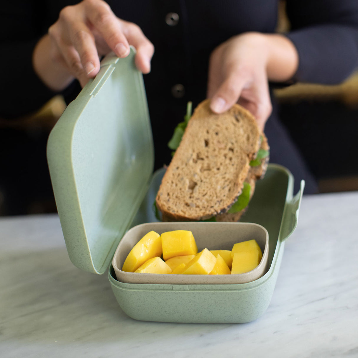 KOZIOL Children's Lunch Container Candy L Rex 19x14cm Green Organic