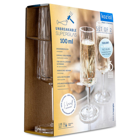 KOZIOL Set 2 Calici Spumante Champagne 20cm 100ml Club No. 14 Superglas Indistruttibili