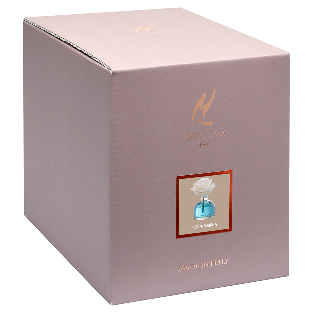 HYPNO CASA Diffusore a Bastoncini con Fiore Bianco Rosa 250ml Acqua Marina