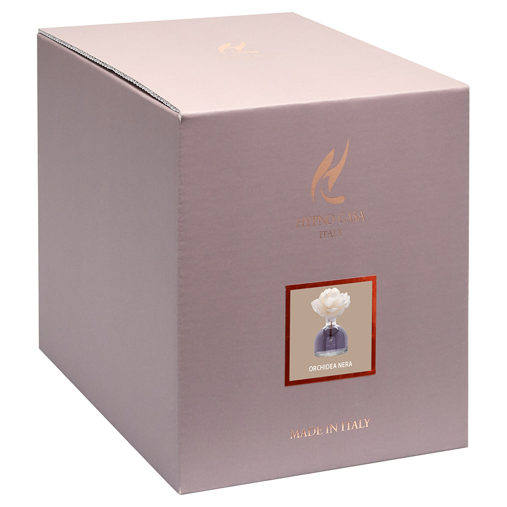 HYPNO CASA Diffusore a Bastoncini con Fiore Bianco Rosa 250ml Orchidea Nera