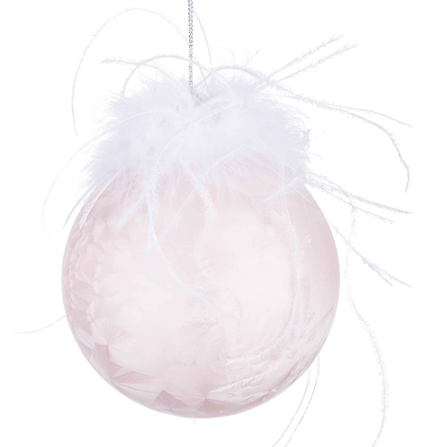 BIZZOTTO Addobbo Sfera Pallina Albero di Natale Piume Rosa Vetro 10cm