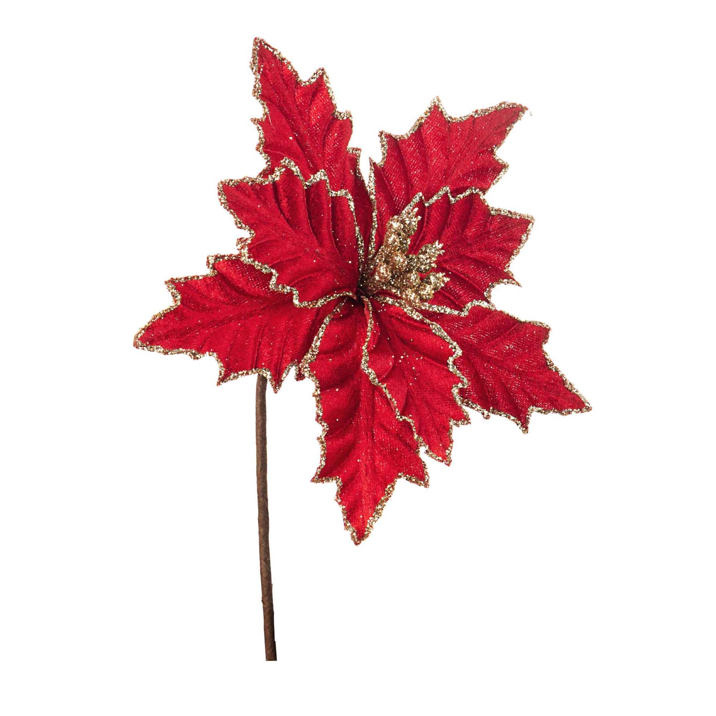 BIZZOTTO Fiore Decorazione Natalizia Poinsettia Rosso Oro Tessuto 20cm Natale
