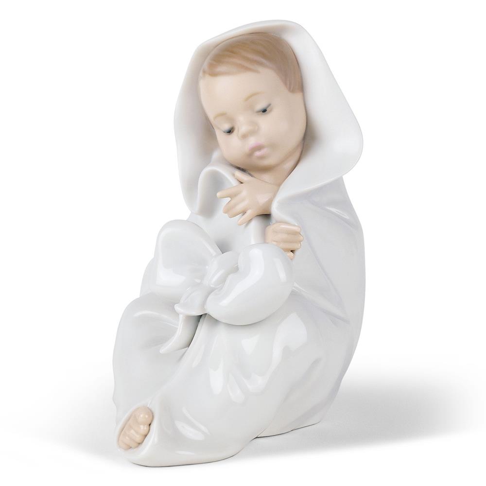 Statuina Bambino Eccomi Sono Arrivato NAO in porcellana 16x15 cm