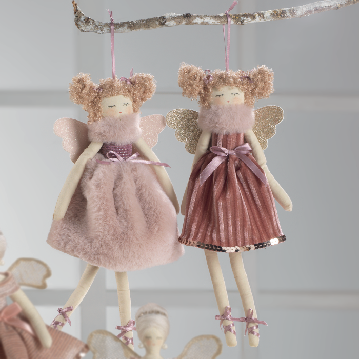 MASCAGNI CASA Fabric Christmas Angel to Hang 33cm Pink (Assorted)