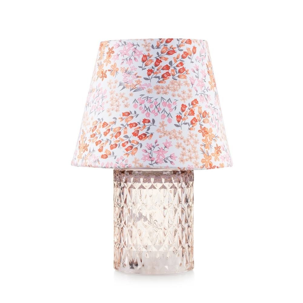 EMÒ ITALIA Rayon Lampada da Tavolo in Vetro Cilindro Cipria 18x28cm Paralume Fiorato