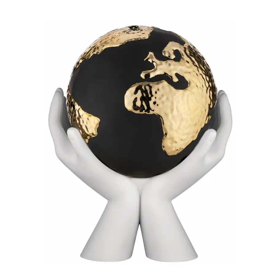BONGELLI PREZIOSI Scultura Mani con Mondo 12x13cm Bianco e Oro Marmorino