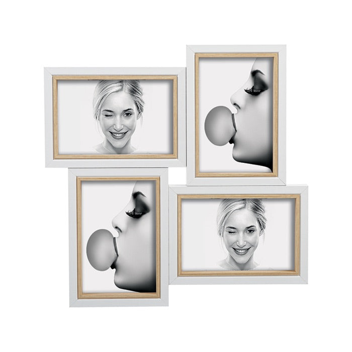 MASCAGNI CASA Cornice Portafoto Multiplo 4 Foto 10x15cm in Legno 33x33cm Bianco