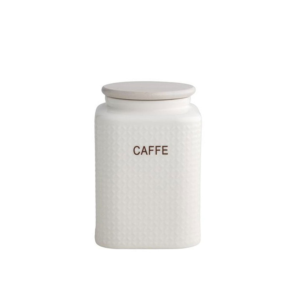 Barattolo caffè Brandani in porcellana bianca con tappo in bamboo 10x15 cm