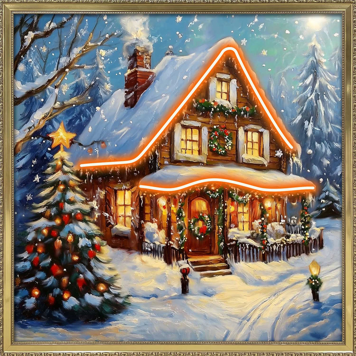 PALAIS ROYAL Quadro Stampa su Tela con LED XMAS Casa di Natale 60x60cm