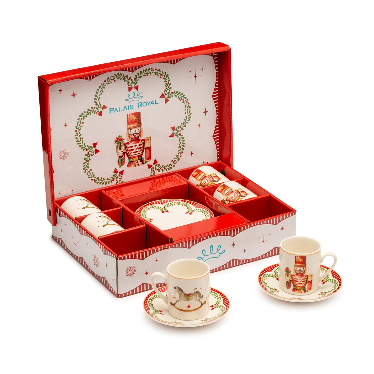 PALAIS ROYAL Tazzina Caffè Natalizia con Piattino Set 6 Pezzi 100ml Porcellana