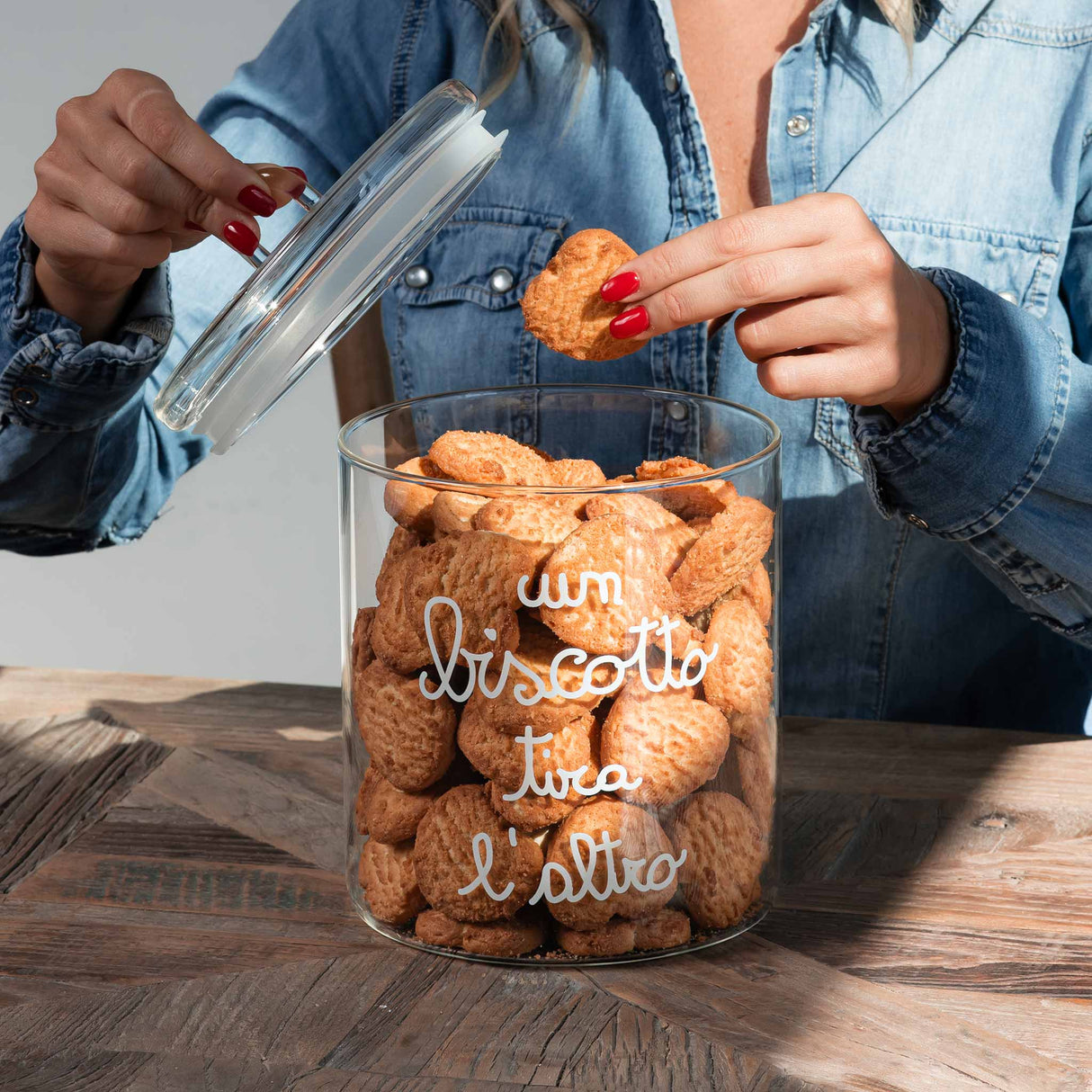 SIMPLE DAY Biscuit Jar Container One Biscuit Leads to Another 15x22cm Glass