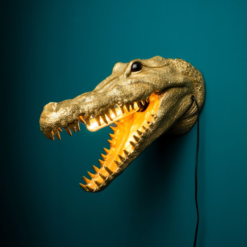 WERNS Wall Lamp Applique Crocodile Alberto Aligatore 36x43cm Gold Resin