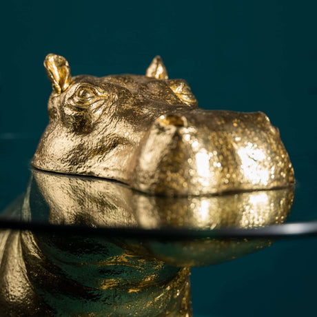 WERNS Tavolino da Caffè Ippopotamo Patty Potamus 45x64cm Oro Resina