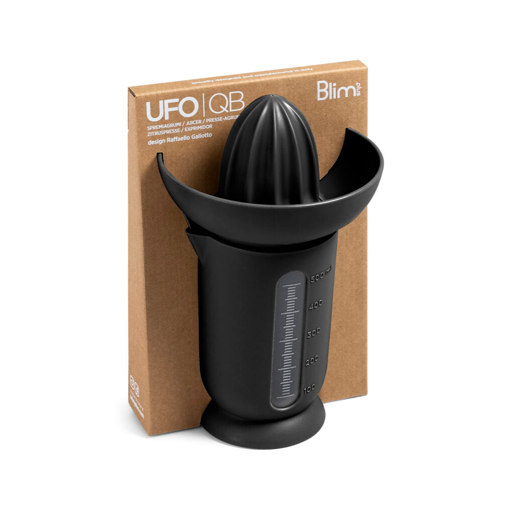 BLIM PLUS Spremiagrumi con Caraffa Ufo 500ml Carbon Black Nero Made in Italy 100% Riciclabile