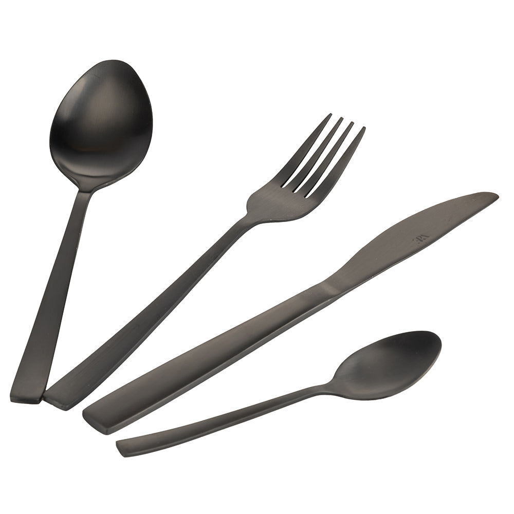VILLA D'ESTE HOME TIVOLI Modern Set 24 Pieces Tableware Cutlery Service Matt Black Steel